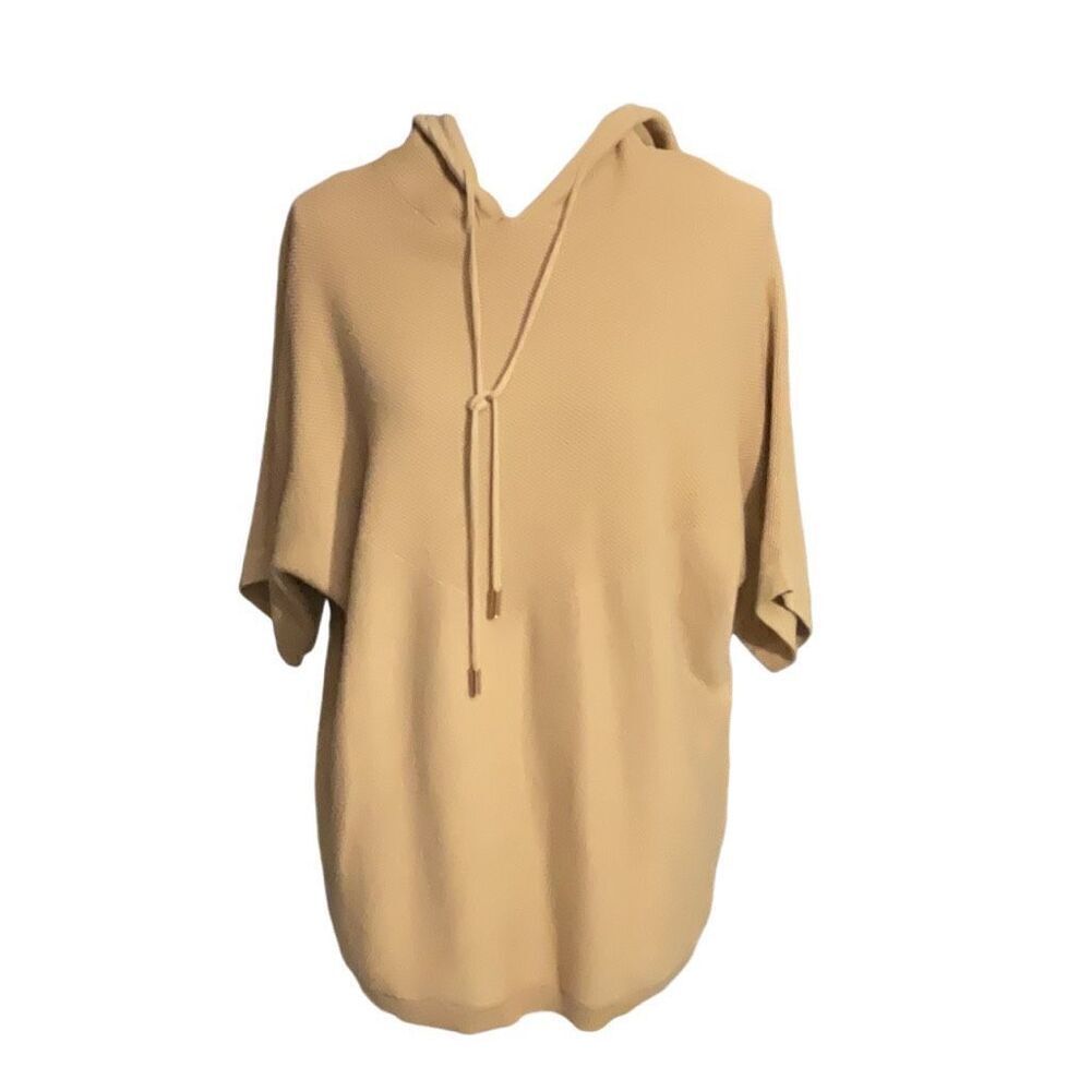 Retreat Rhonda Shear Tan Short Sleeve Hoodie Hooded Raglan Sweater Size Medium
